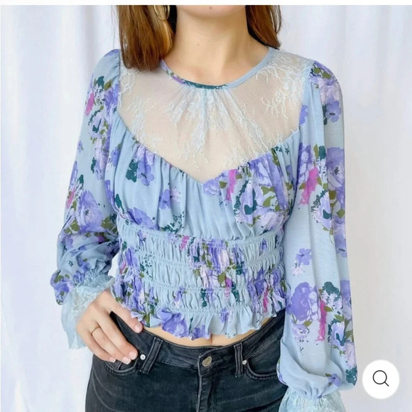 NWT|| Free People Daphne Blouse In Blue, Size XS, Spring - Picture 4 of 10